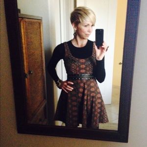 Jacquard & Leather Holiday Dress